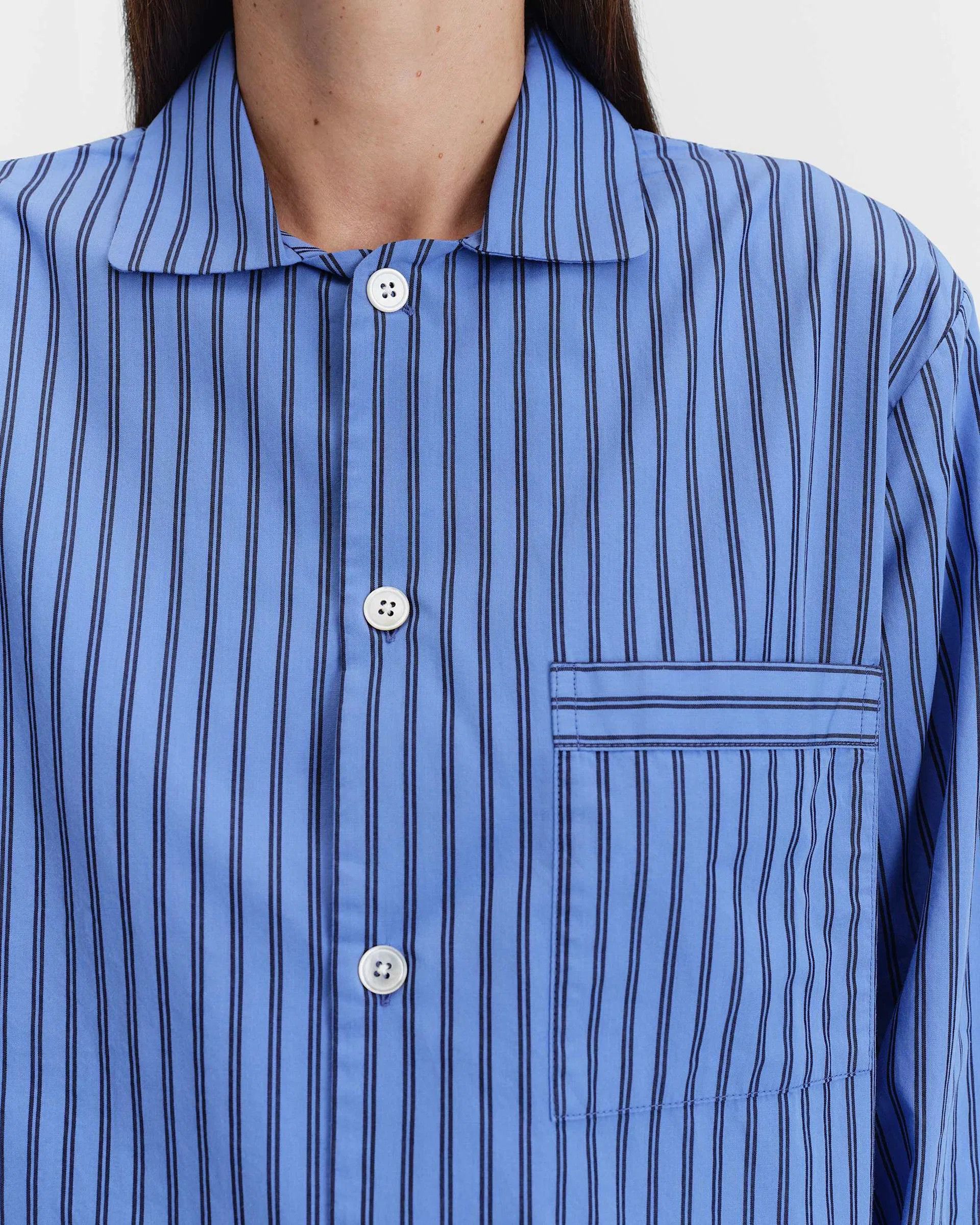 o1mle0525 Unisex Poplin Pyjamas Shirt Verneuil Stripes Blue