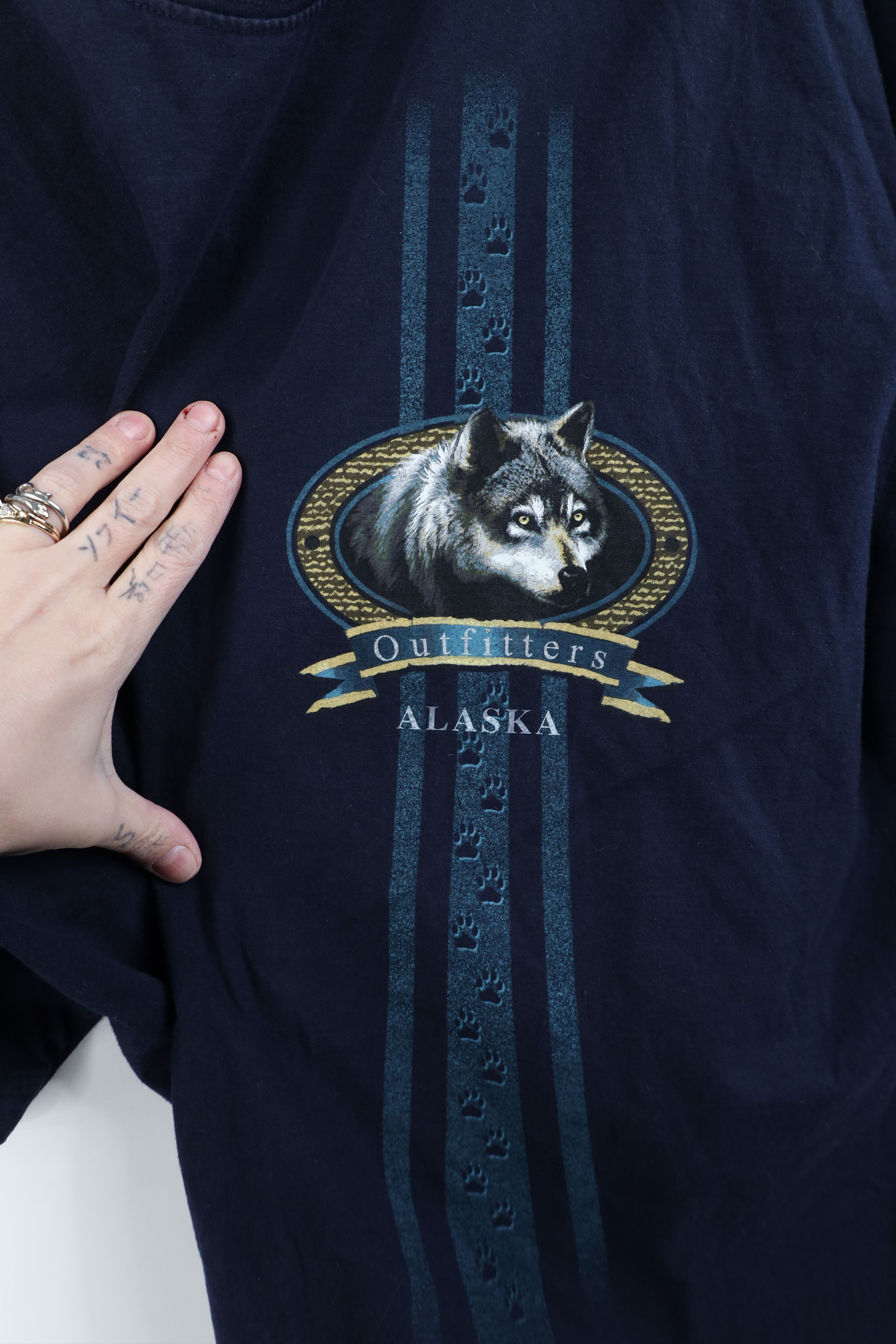 Vintage Vintage 90s Streetwear Spell Alaska Wolf Nature T-Shirt Blue Size US XXL / EU 58 / 5 - 4 Thumbnail
