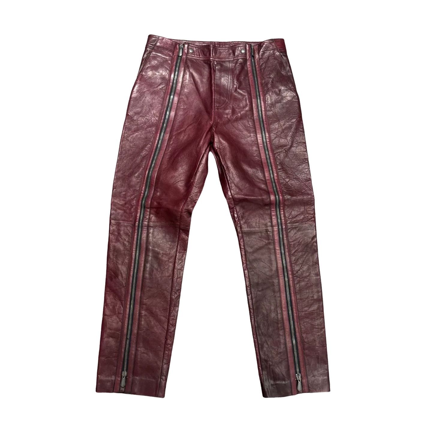 Bottega Veneta Bottega Veneta Red Leather Zip Trousers Size 32 Size US 32 / EU 48 - 1 Thumbnail