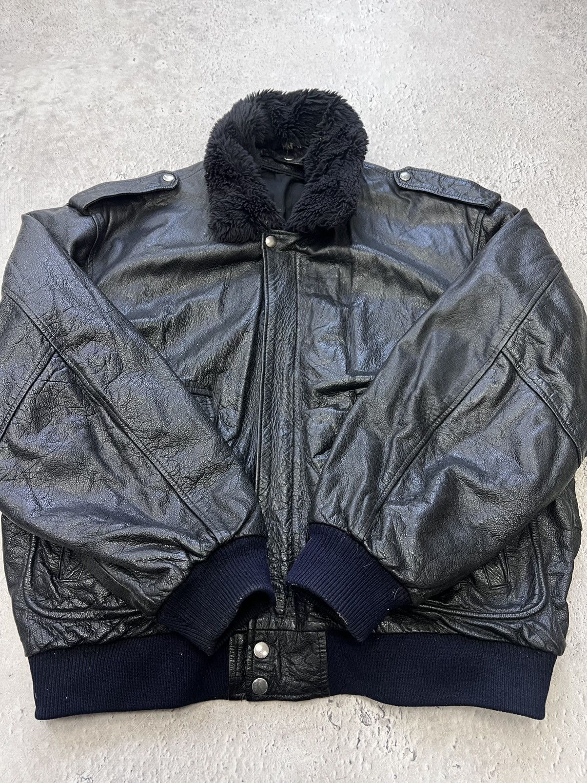 VINTAGE AVIATION BOMBER LEATHER JACKET 90s boxy FIT Y2K