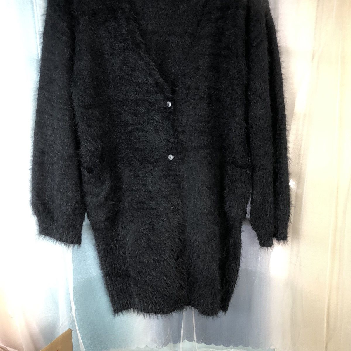 Homespun Knitwear × Japanese Brand Fun Black Shag Shaggy Fur Mohair Cardigan #915 Size XL / US 12-14 / IT 48-50 - 3 Thumbnail