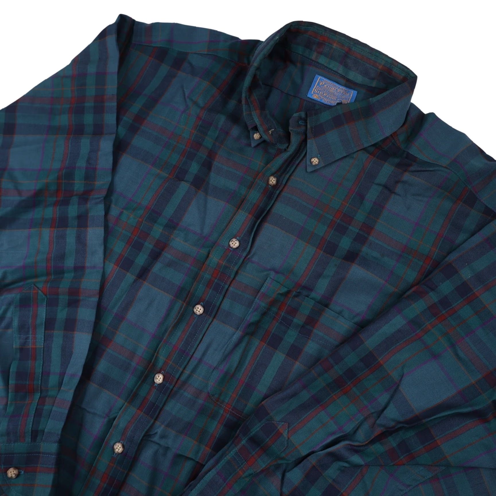 Pendleton VINTAGE Pendleton Sir Pendleton Fine Wool Dress Shirt Shirt XL Green Mens Size 46R - 2 Thumbnail