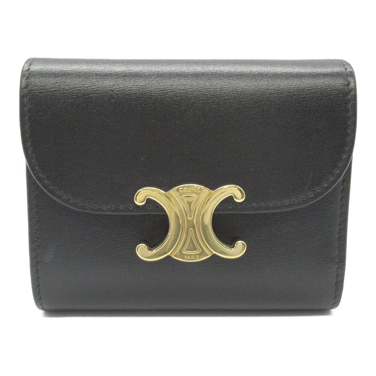Celine Celine Triomphe Trifold Wallet Leather Black Size ONE SIZE - 1 Thumbnail