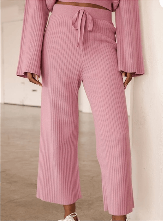 Lulus Lulus Snuggly Pink Ribbed Knit Wide-Leg Pants High Waist Size 27" / US 4 / IT 40 - 1 Thumbnail