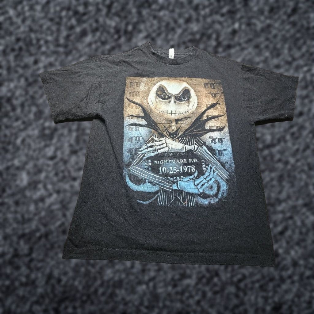 Vintage Spectra Mens M Nightmare Before Christmas T Shirt Jack Skellington Mugshot Black Short Sleeve Graphic Print 90s Vintage No Size US M / EU 48-50 / 2 - 1 Thumbnail