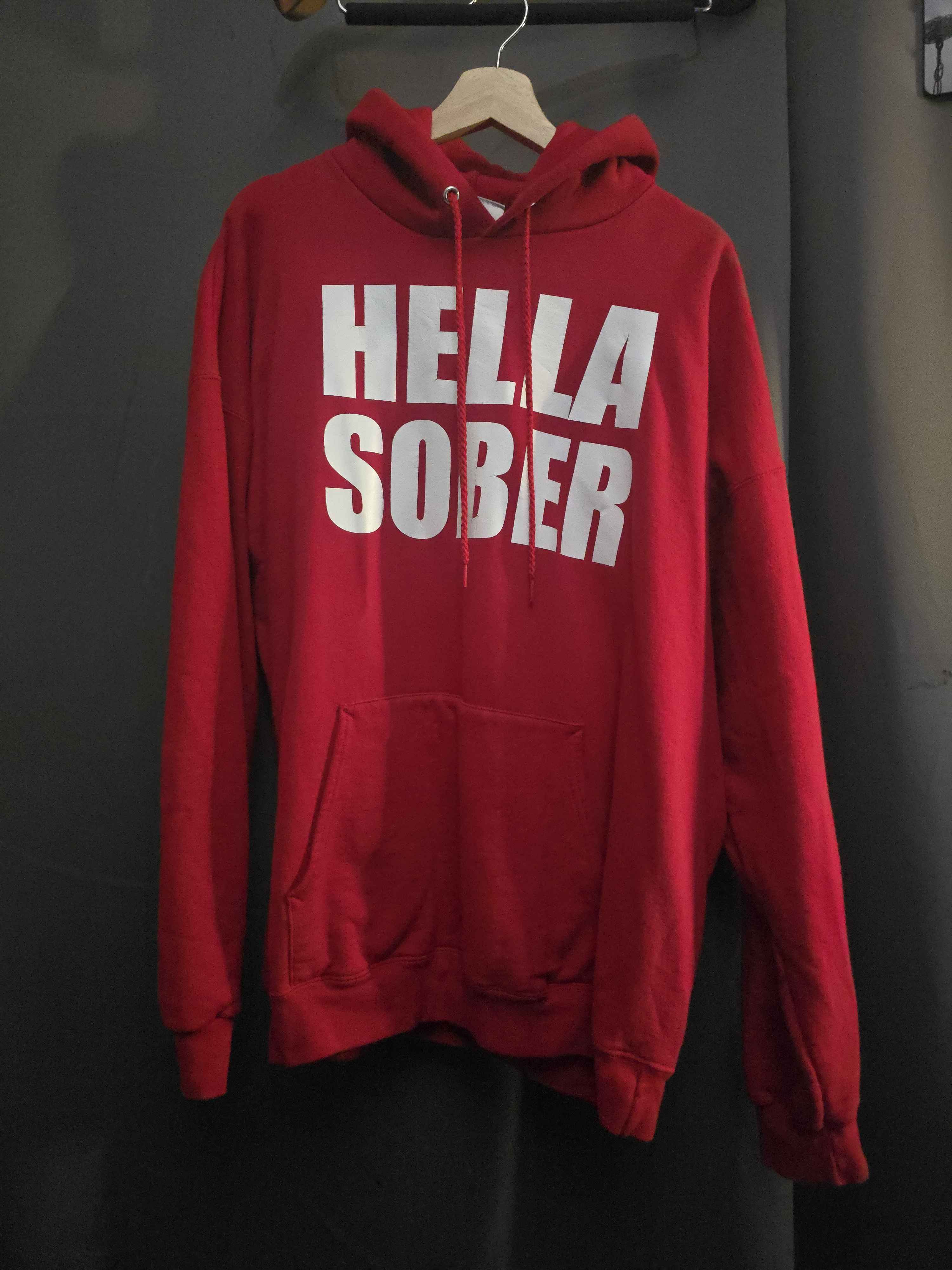 Vintage Hella Sober red hoodie sweater addict Sobriety sober Vintage Size US XL / EU 56 / 4 - 1 Thumbnail