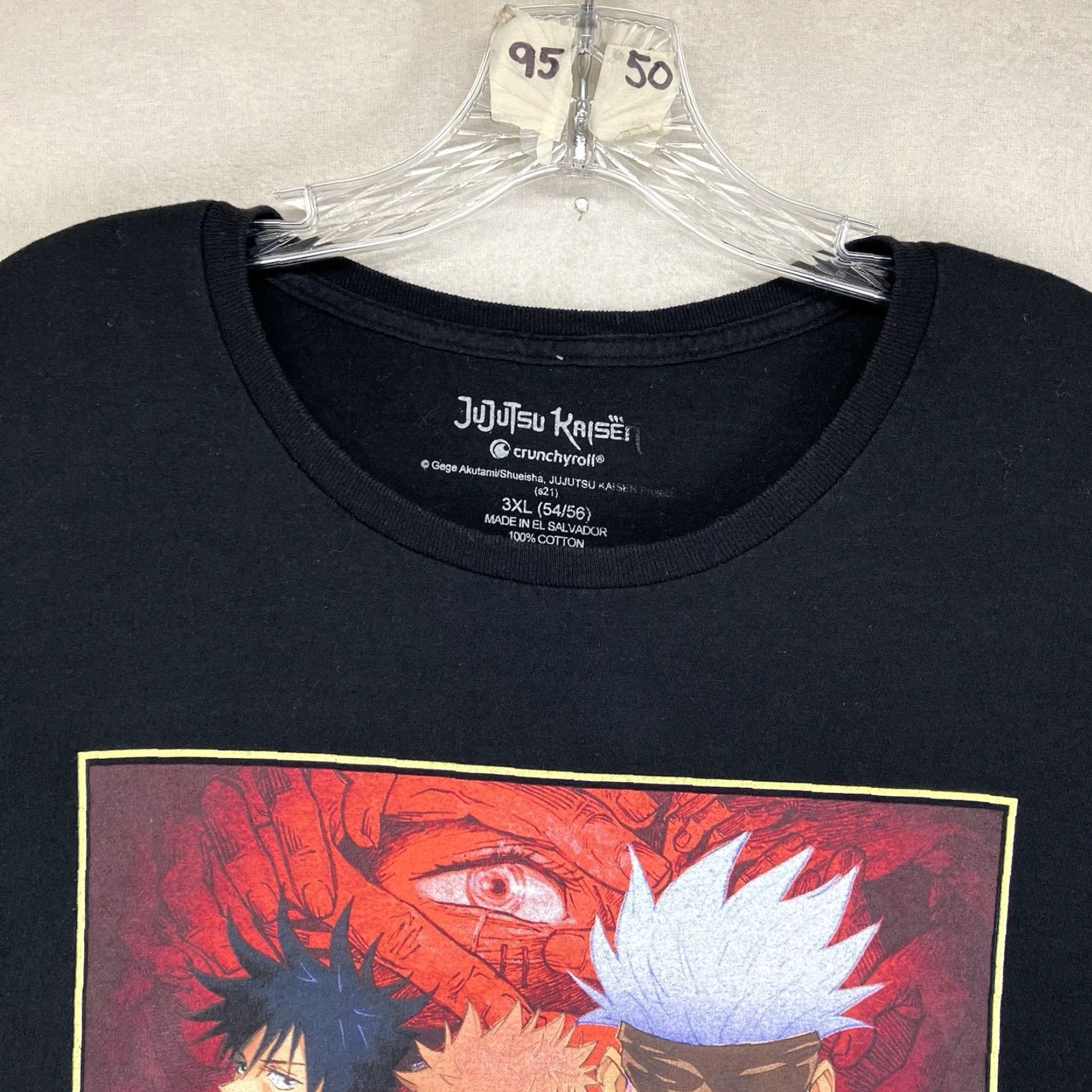 Vintage Jujutsu Kaisen Anime Black T-Shirt Mens 3XL All Cotton Front Graphic Crew Neck Short Sleeve Mug Crunchyroll Brand? Wait Size US XXL / EU 58 / 5 - 3 Thumbnail
