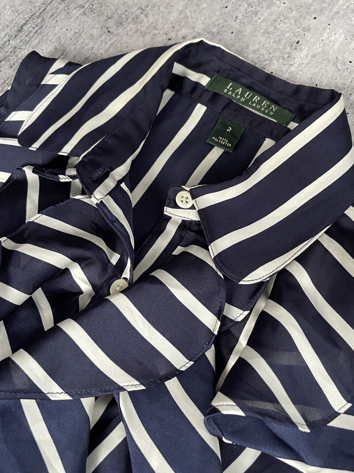 Polo Ralph Lauren Ralph Lauren Blue White Stripe Satin Blouse Top Size S(2) Size S / US 4 / IT 40 - 4 Thumbnail