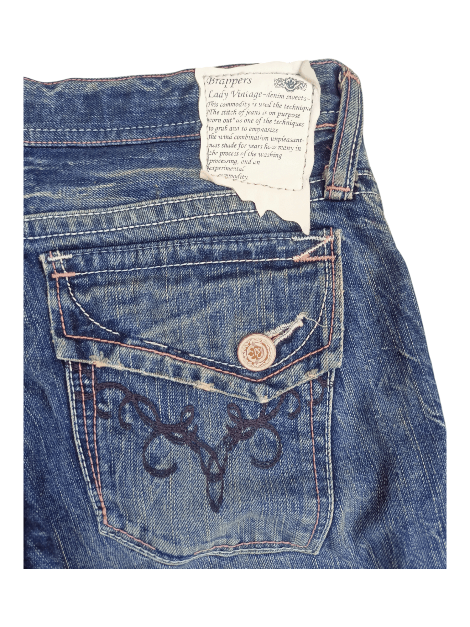 Japanese Brand Vintage Brappers Union Made Low Rise Flare Jeans Size 27" / US 4 / IT 40 - 13 Thumbnail