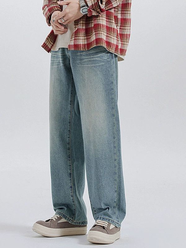 Jean American washed blue vintage straight-leg men's jeans Size US 32 / EU 48 - 1 Thumbnail