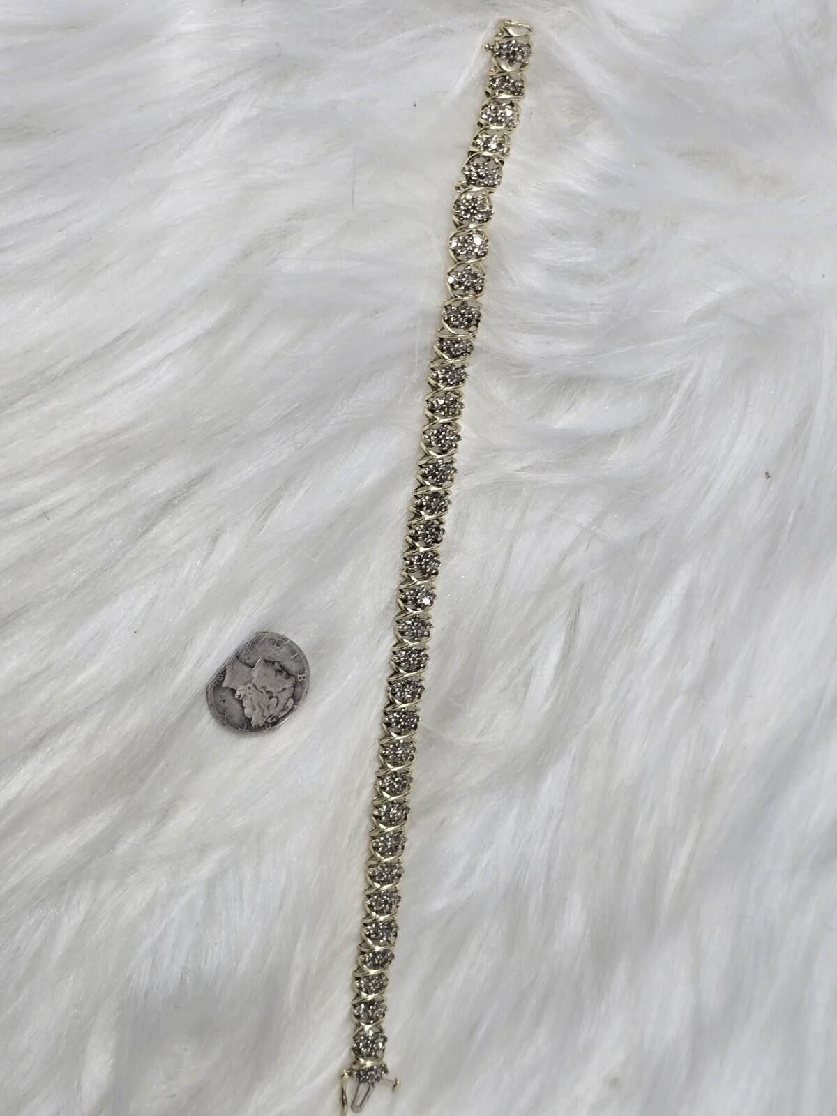 Other 10k Gold Natural Diamond Cluster Station Link Bracelet 7" Size ONE SIZE - 4 Thumbnail