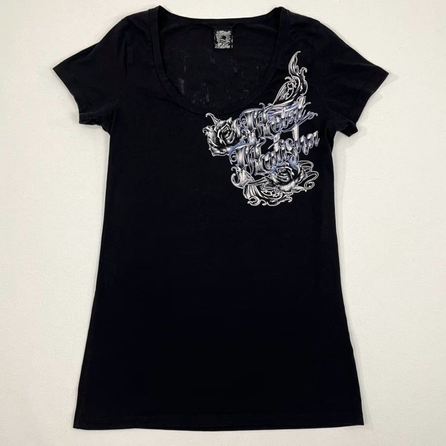Metal Mulisha VINTAGE Metal Mulisha Shirt Womens M Black Skull Roses Grunge Emo Cyber Punk Shirt Size M / US 6-8 / IT 42-44 - 3 Thumbnail
