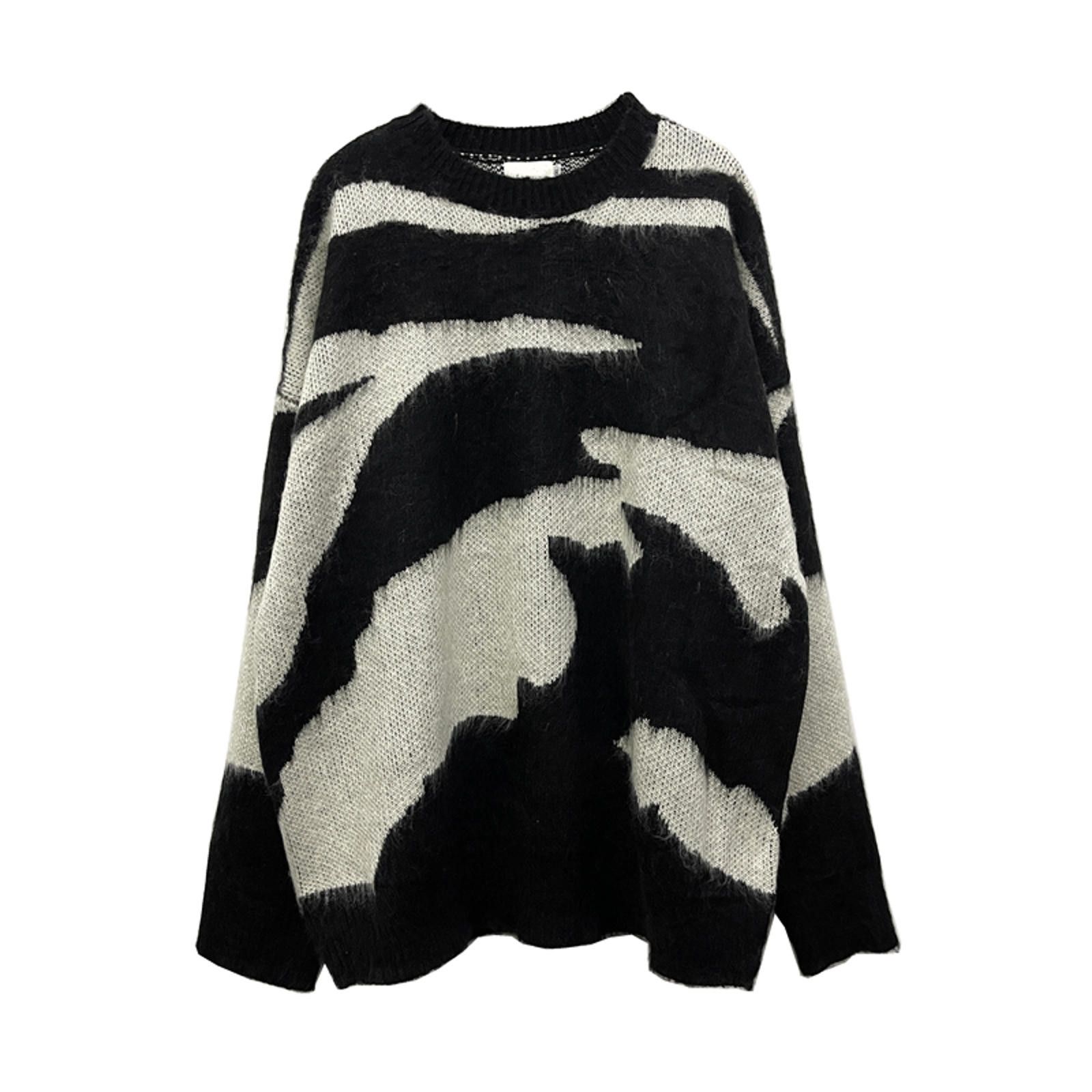 Vintage Patterned Oversized Black and White Sweater Size US L / EU 52-54 / 3 - 2 Thumbnail