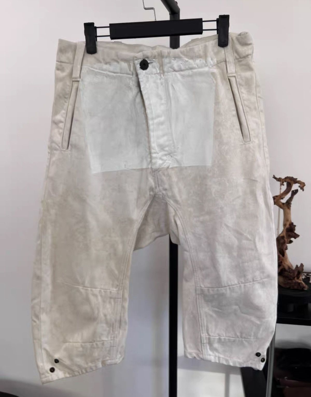 11 By Boris Bidjan Saberi 11ByBBS Heavyweight Spray-Paint Drop-Crotch Denim Shorts Size US 32 / EU 48 - 1 Thumbnail
