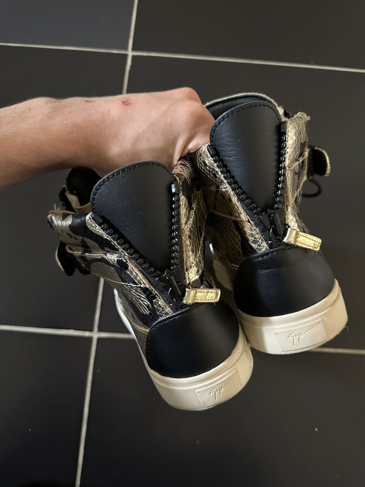 Giuseppe Zanotti Python leather black gold high top sneakers Size US 8 / EU 41 - 5 Thumbnail