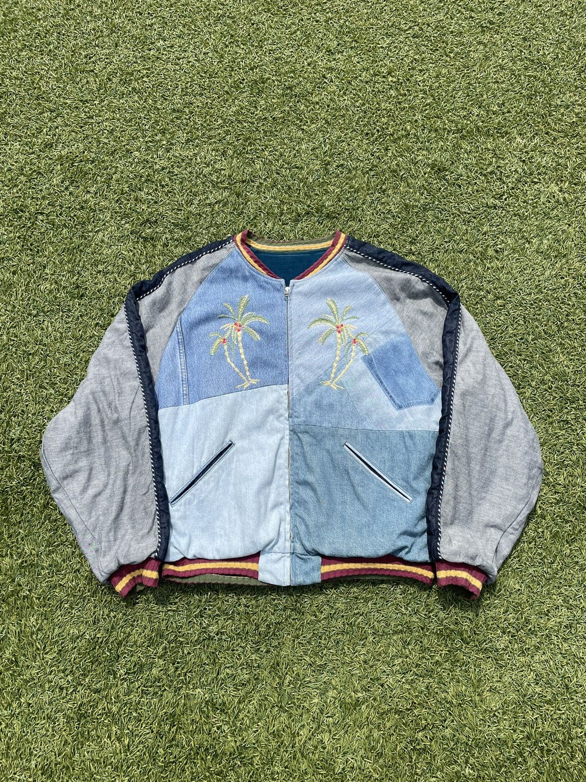Kapital Kapital Palm Tree Reversible Denim Bomber Jacket Size US L / EU 52-54 / 3 - 1 Thumbnail
