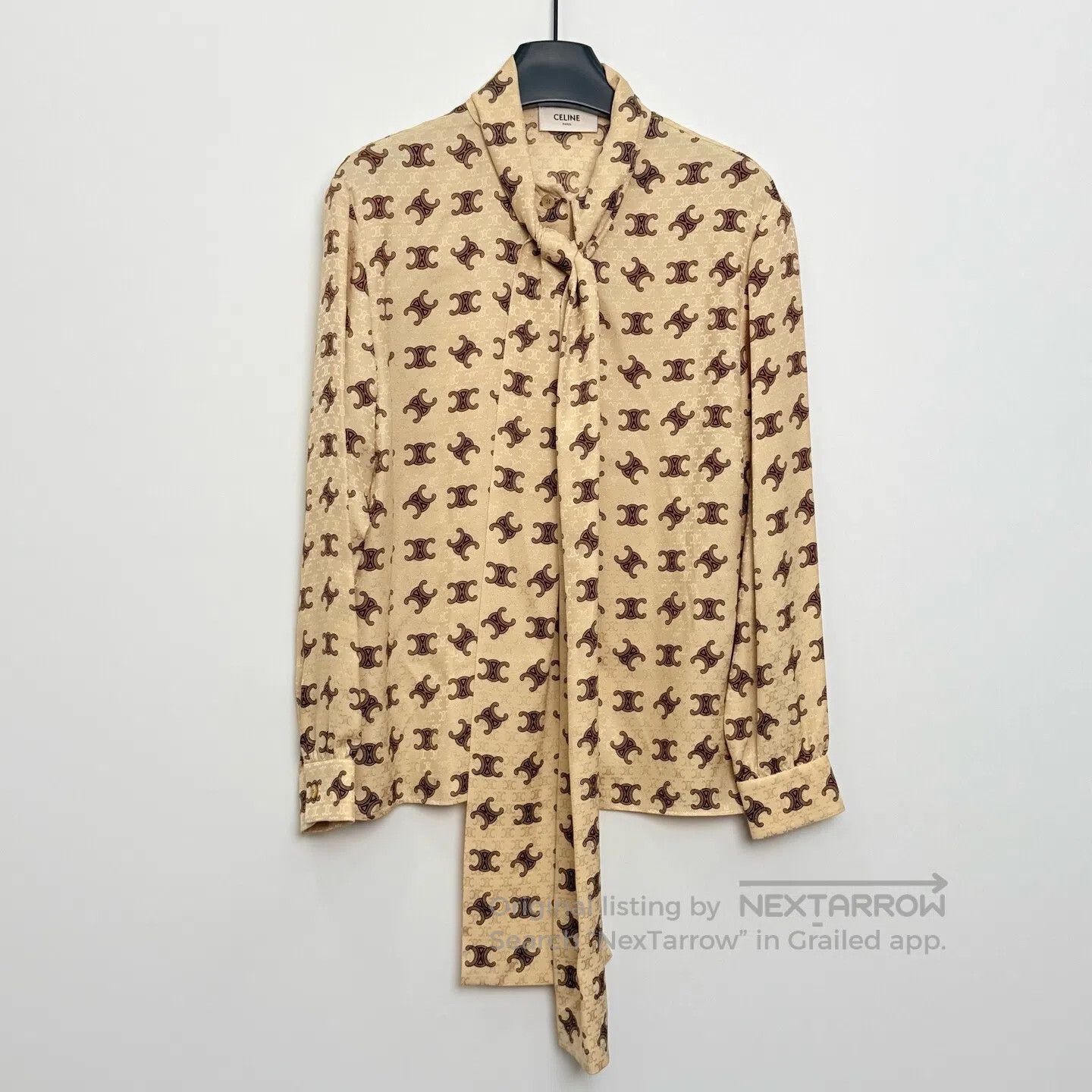 Celine CELINE Printed Logo Drawstring Collar Real Silk Long Sleev Size XXS / US 00 / IT 34 - 1 Thumbnail