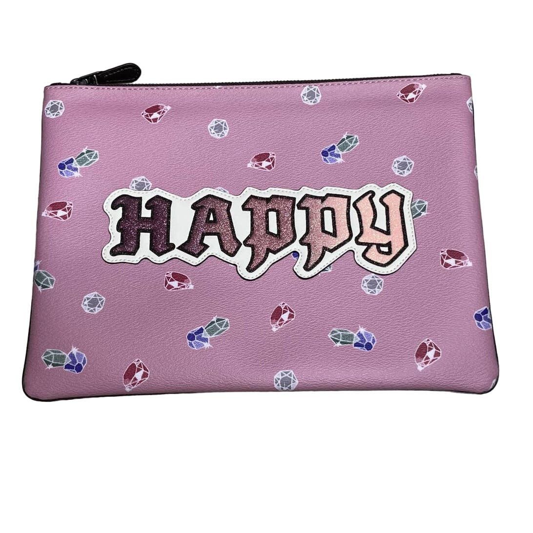 image of Coach Disney Snow White Happy Patch Gems Large Clutch Pouch in Pink, Men's