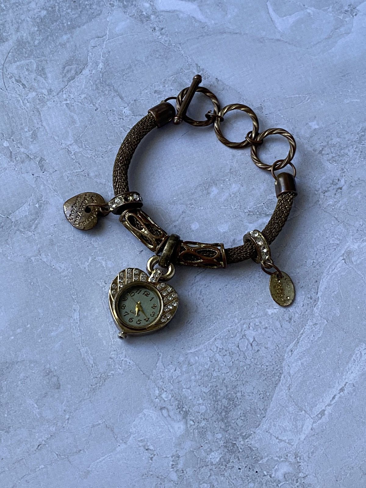 Japanese Brand × Vintage Vintage Heart Charm Bracelet Watch with Rhinestones Size ONE SIZE - 3 Thumbnail