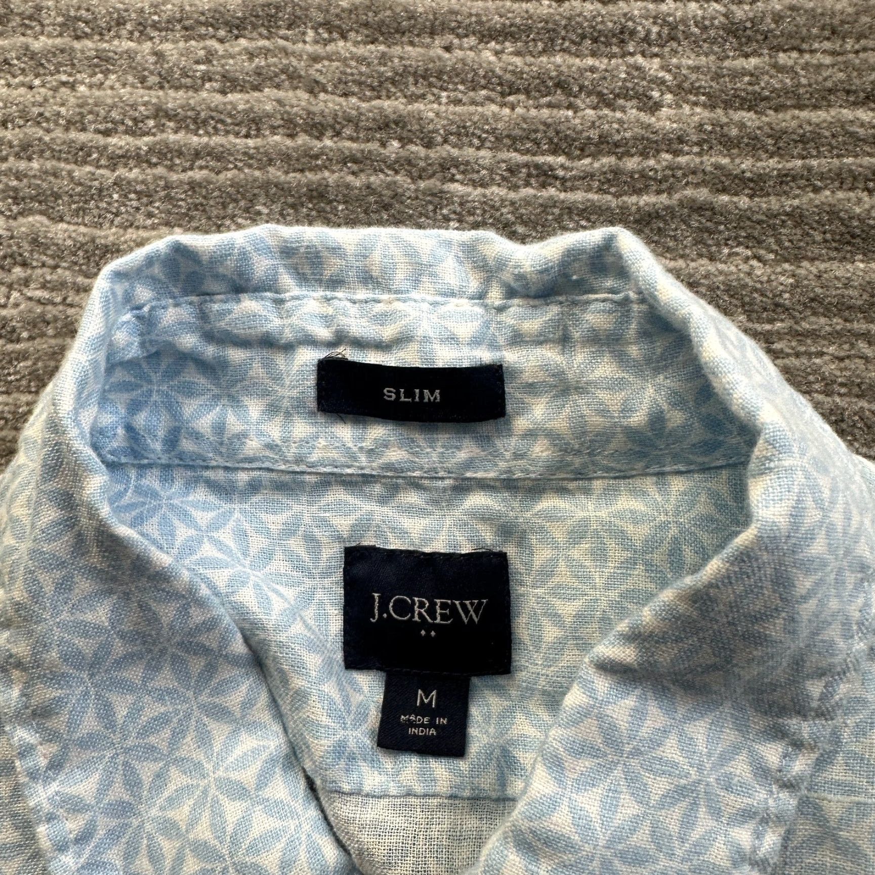 J.Crew J.CREW Shirt Mens M Blue Linen Blend Button Up Polo Casual Activewear Short Sleeve Geometric Pattern Size US M / EU 48-50 / 2 - 6 Thumbnail
