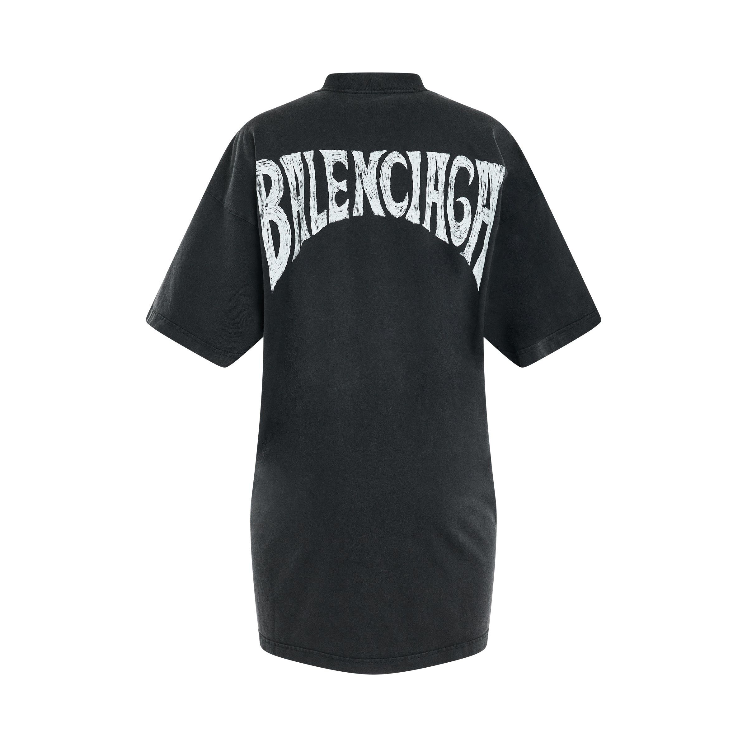 Balenciaga o1in1g0126 Bal Hand Drawn T-Shirt Dress in Black Size XS / US 0-2 / IT 36-38 - 4 Thumbnail