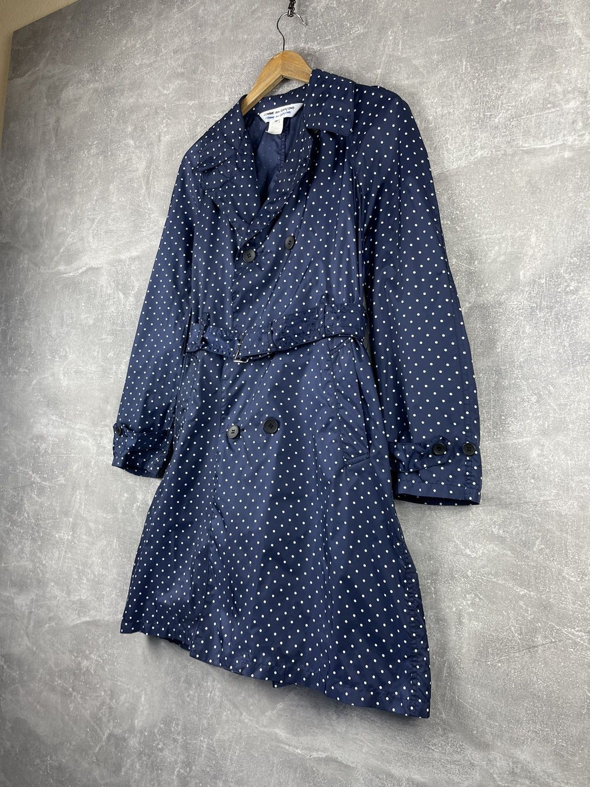 Comme des Garcons × Japanese Brand Comme Des Garcons Nylon Blue Polka Dot Belted Trench Coat Size M / US 6-8 / IT 42-44 - 2 Thumbnail