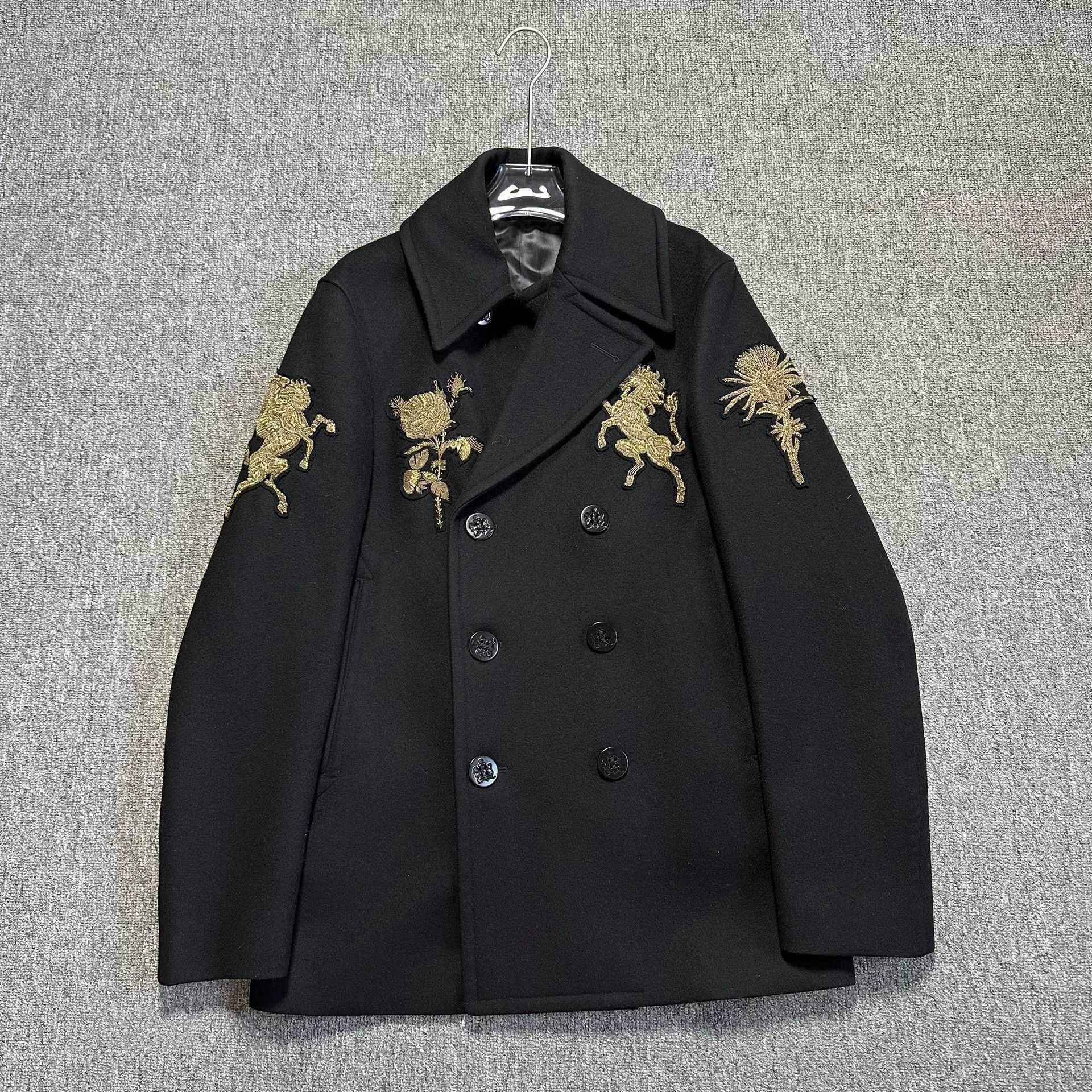 Alexander McQueen alexander mcqueen black embroidered wool coat Size US L / EU 52-54 / 3 - 1 Thumbnail
