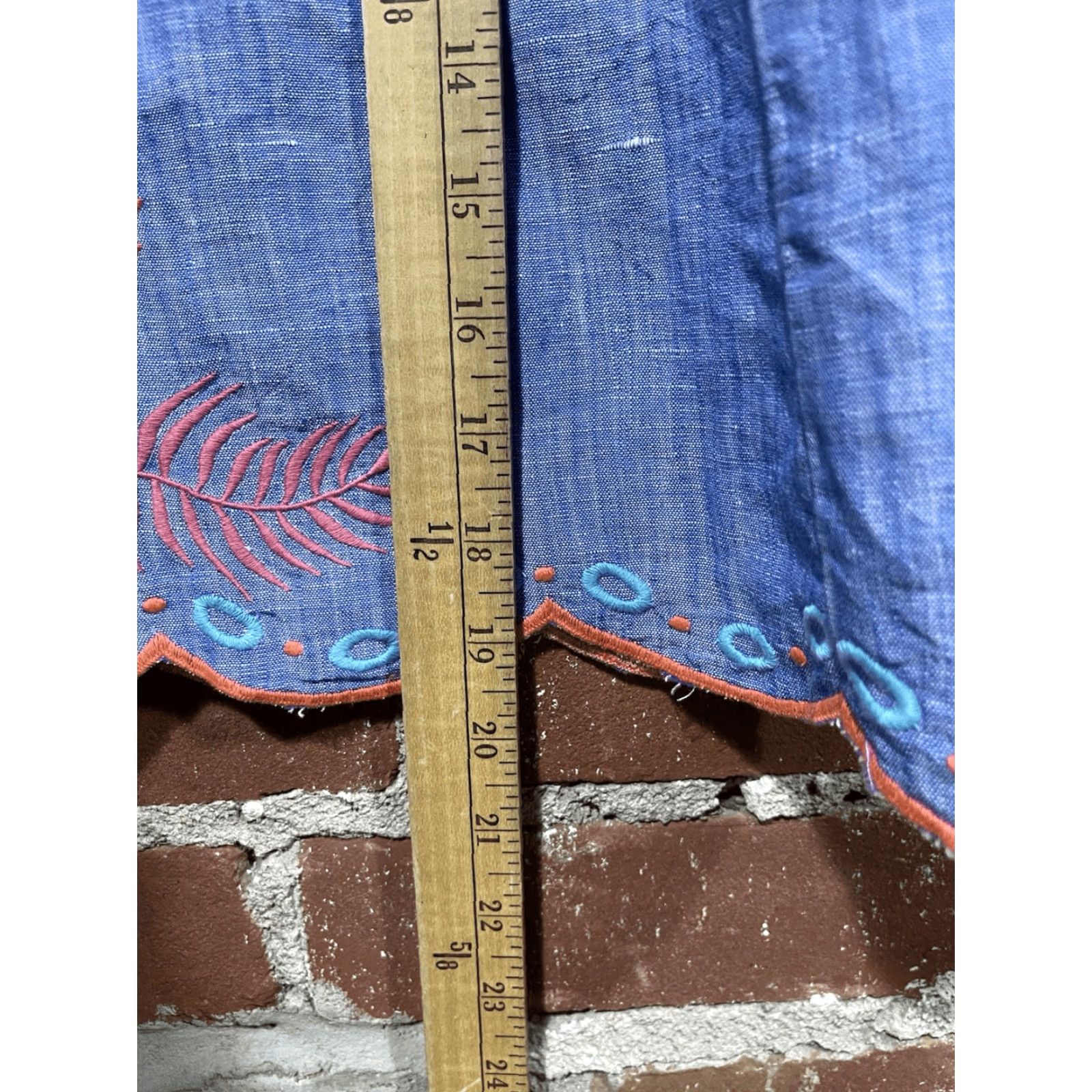 Talbots Talbots Skirt Womens 12P Petites A-Line Blue Linen Blend Embroidered Floral Short Lightweight Vintage: No Size 34" / US 12 / IT 48 - 6 Thumbnail