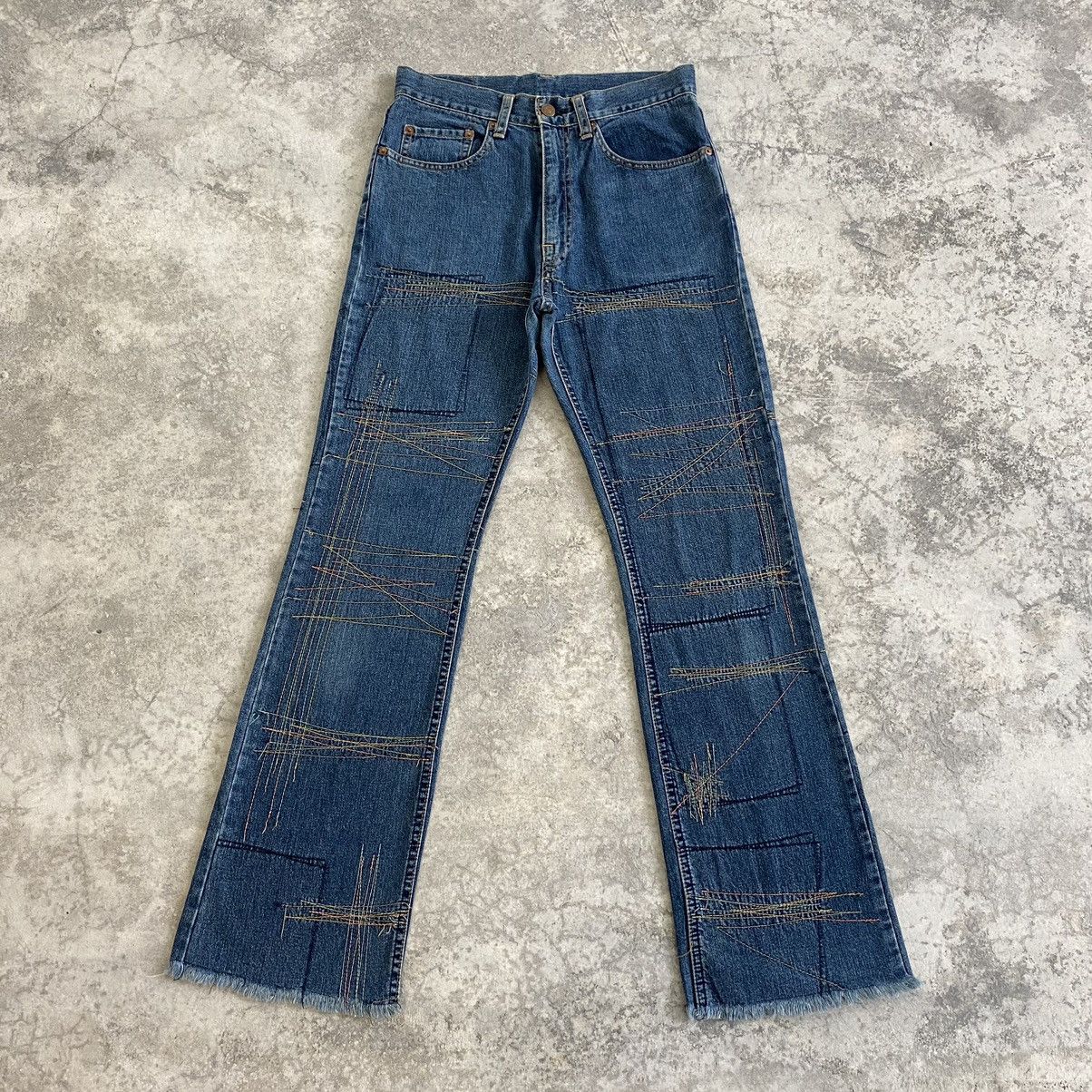 image of Hysteric Glamour x Vintage VTG 90’S Hg Artisanal Repaired Flared Denim Jeans in Blue (Size 27)