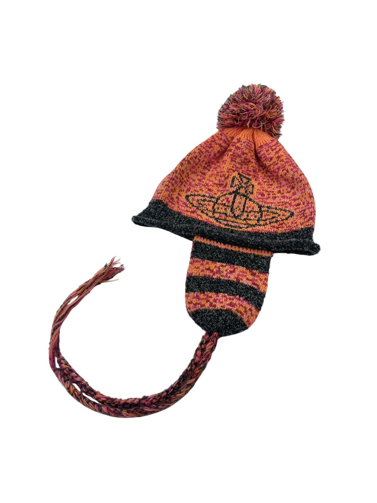 Vivienne Westwood Orb Knit Earflap Pom Pom Beanie Size ONE SIZE - 3 Thumbnail