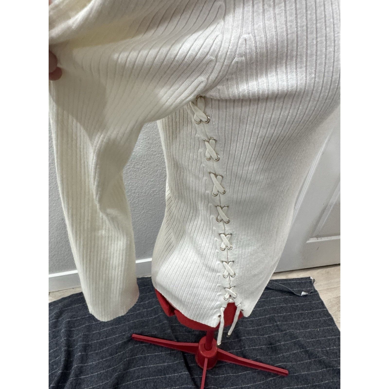 Maje Maje Manuello Designer Ribbed Sweater Criss-cross Lacing Size XS / US 0-2 / IT 36-38 - 3 Thumbnail