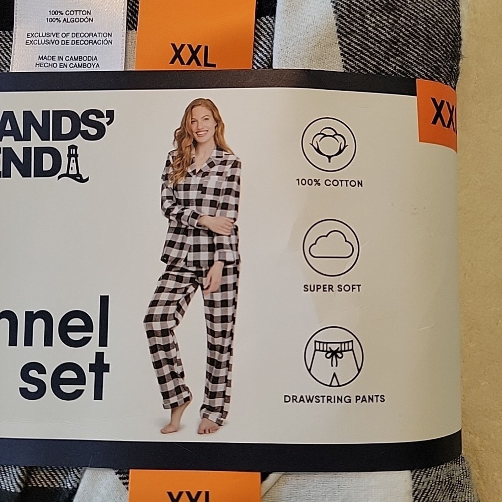 Lands' End Lands' End Ladies Flannel Pajama 2PC Set B&W XXL Plaid Size XXL / US 16-18 / IT 52-54 - 4 Thumbnail