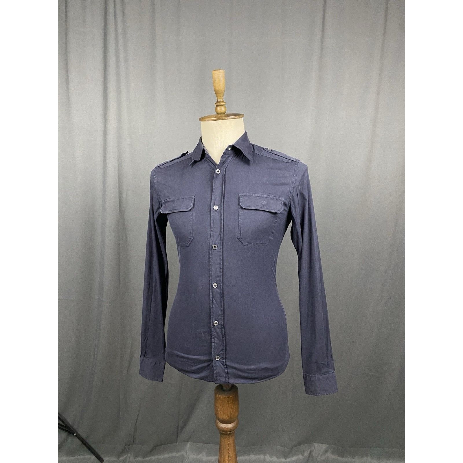 Prada Prada Red Tab Men's Blue Distressed Longsleeve Shirt Size 39 Size US S / EU 44-46 / 1 - 4 Thumbnail