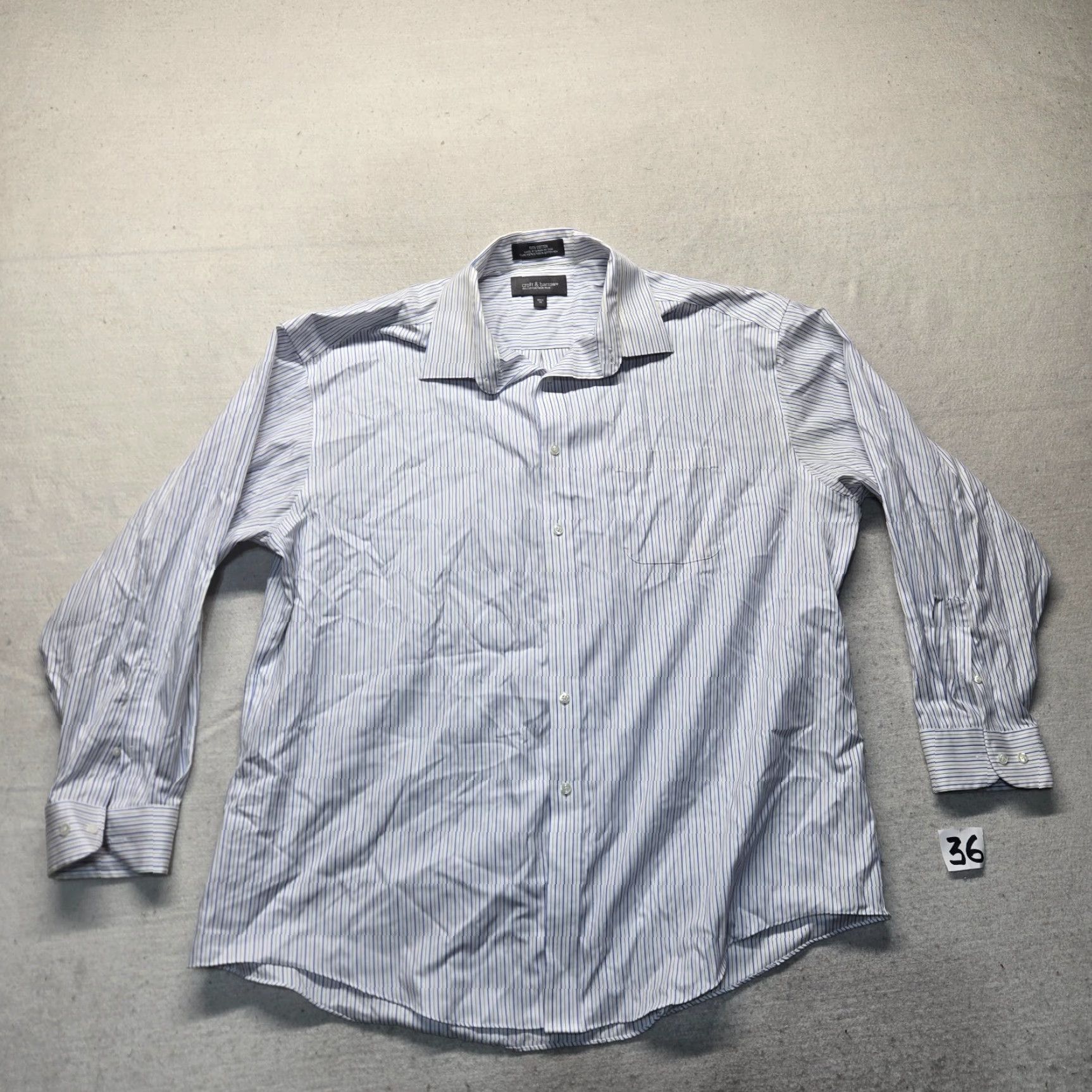 Croft & Barrow Croft & Barrow Shirt 18.5 36 White Blue Striped Long Sleeve Button-Up Mens Cotton Polyester Casual Formal Modern Vintage: No Size US XXL / EU 58 / 5 - 2 Thumbnail