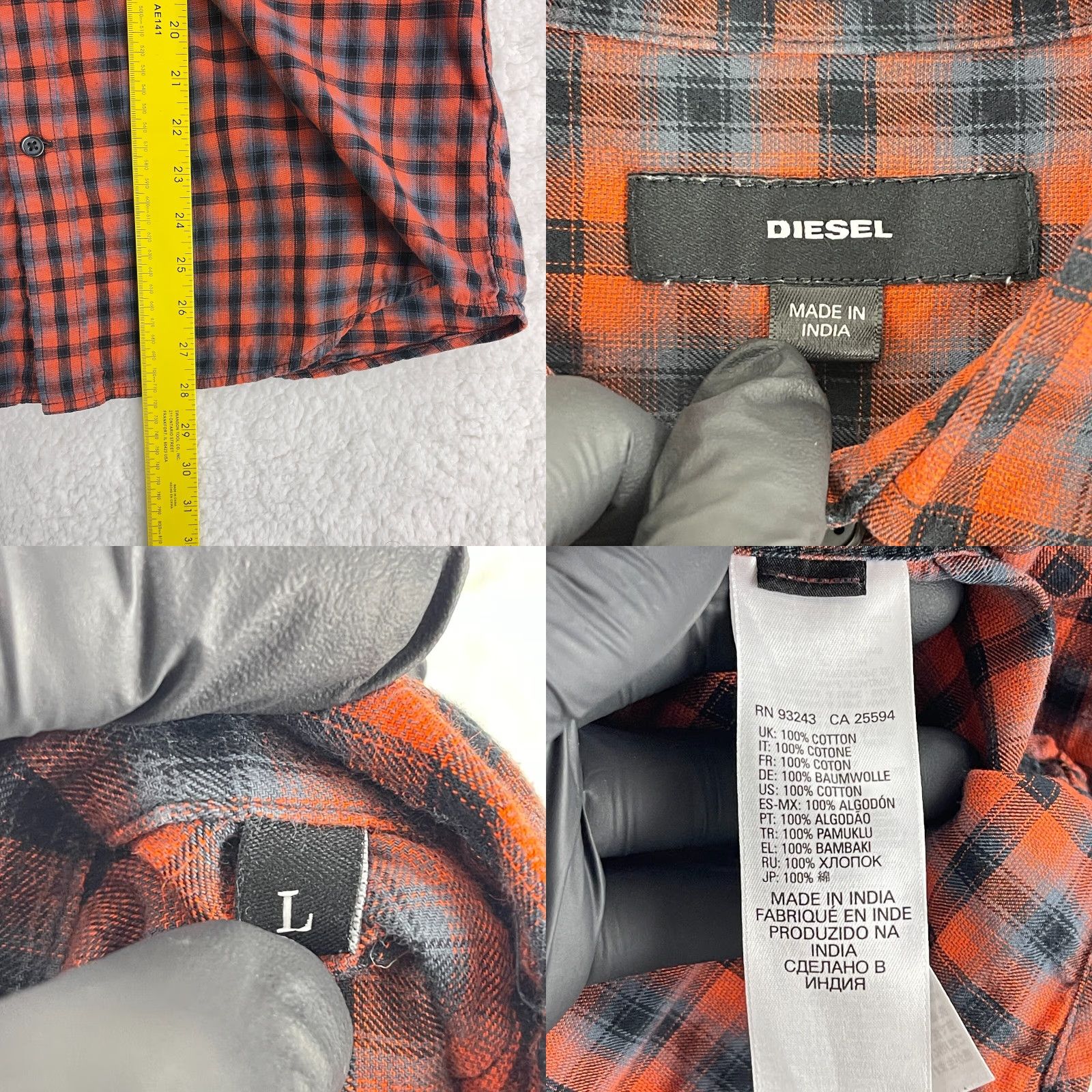 Diesel Diesel Button-Up Shirt Mens Large Orange Plaid Long Sleeve 100% Cotton Size US L / EU 52-54 / 3 - 8 Thumbnail