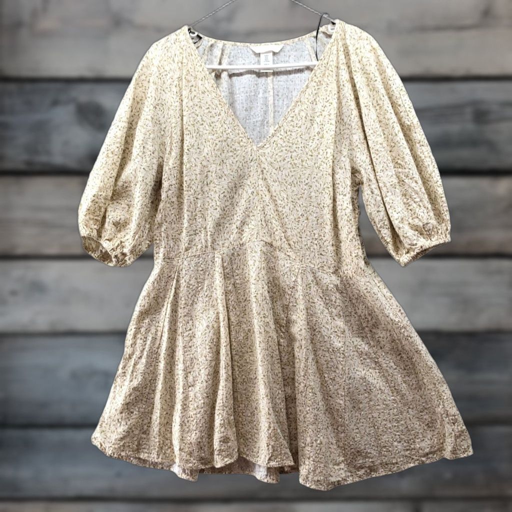 H&M H&M Balloon Sleeve Mini Dress Womens M V-Neck A-Line Oversized Floral Yellow Size M / US 6-8 / IT 42-44 - 1 Thumbnail