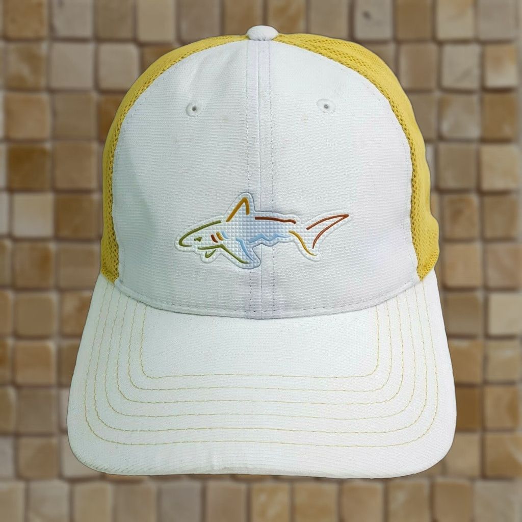 Vintage VINTAGE Greg Norman Golf Stretch One Size Hat Shark Attack Baseball Cap VTG Yellow Mens Size ONE SIZE - 1 Thumbnail