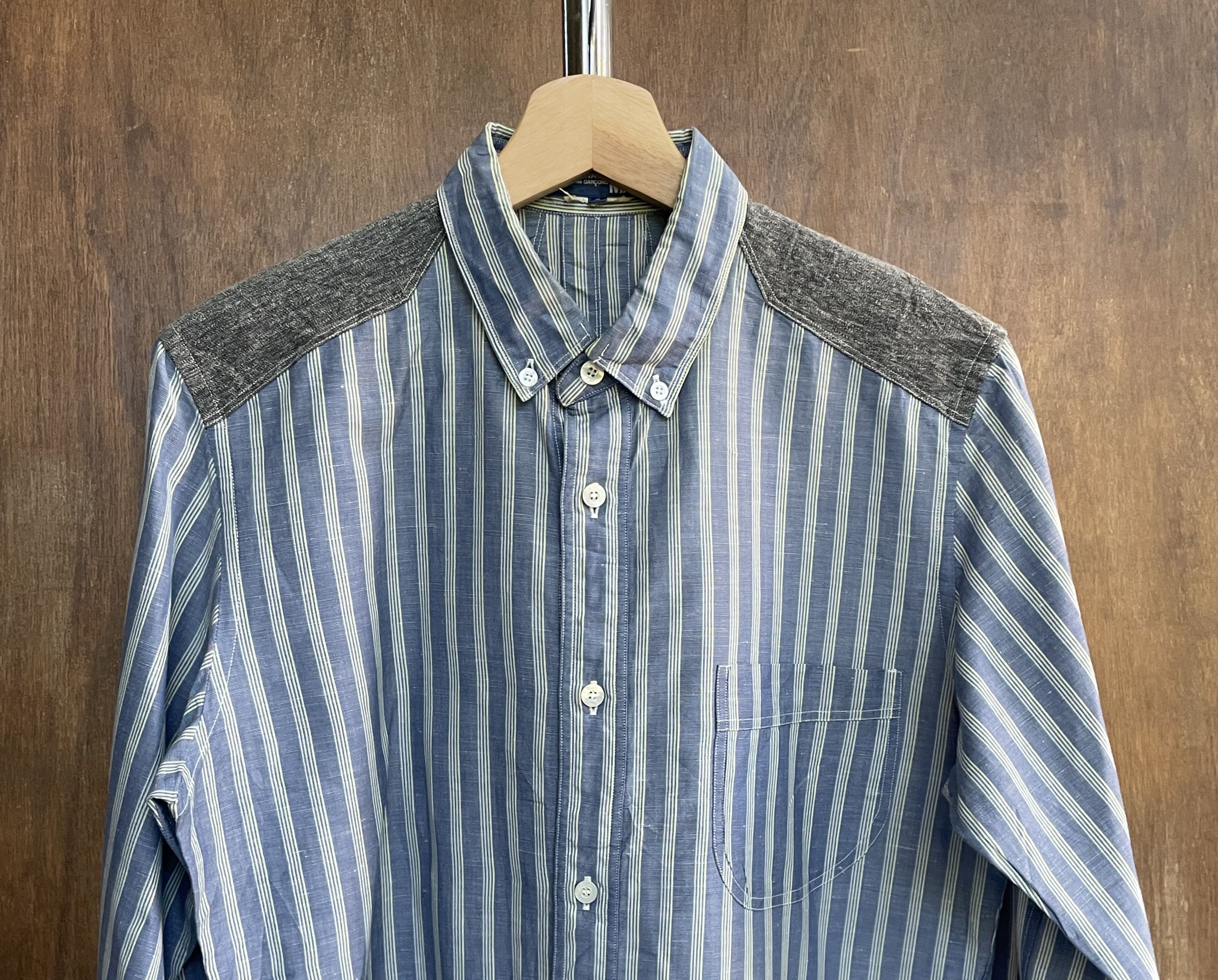 Comme des Garcons SHIRT JUNYA WATANABE CDG MAN Stripped Linen Patch Shirt 2013 Size US XXS / EU 40 - 2 Thumbnail