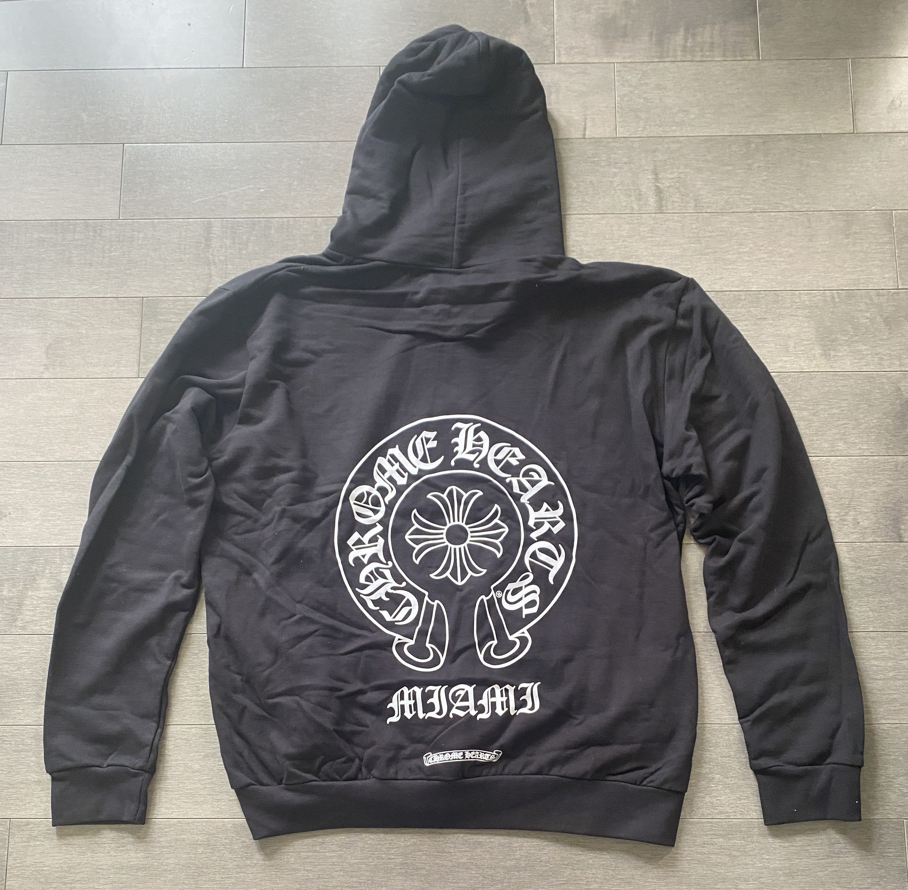 Pull à Capuche (Hoodie) Chrome Hearts - Motif Floral Et Fer à Cheval - Taille L Bleu - Occasion Très Bon état