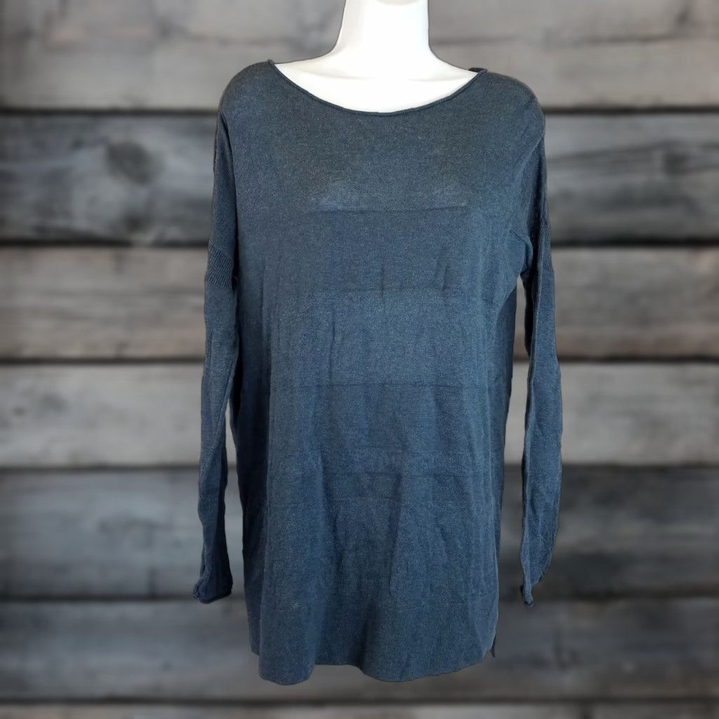 Lou & Grey Lou & Grey Womens Knit Top Sz Med Blue Long Sleeve Round Neck Cotton Blend Blouse Sheer Vintage No Size M / US 6-8 / IT 42-44 - 1 Thumbnail