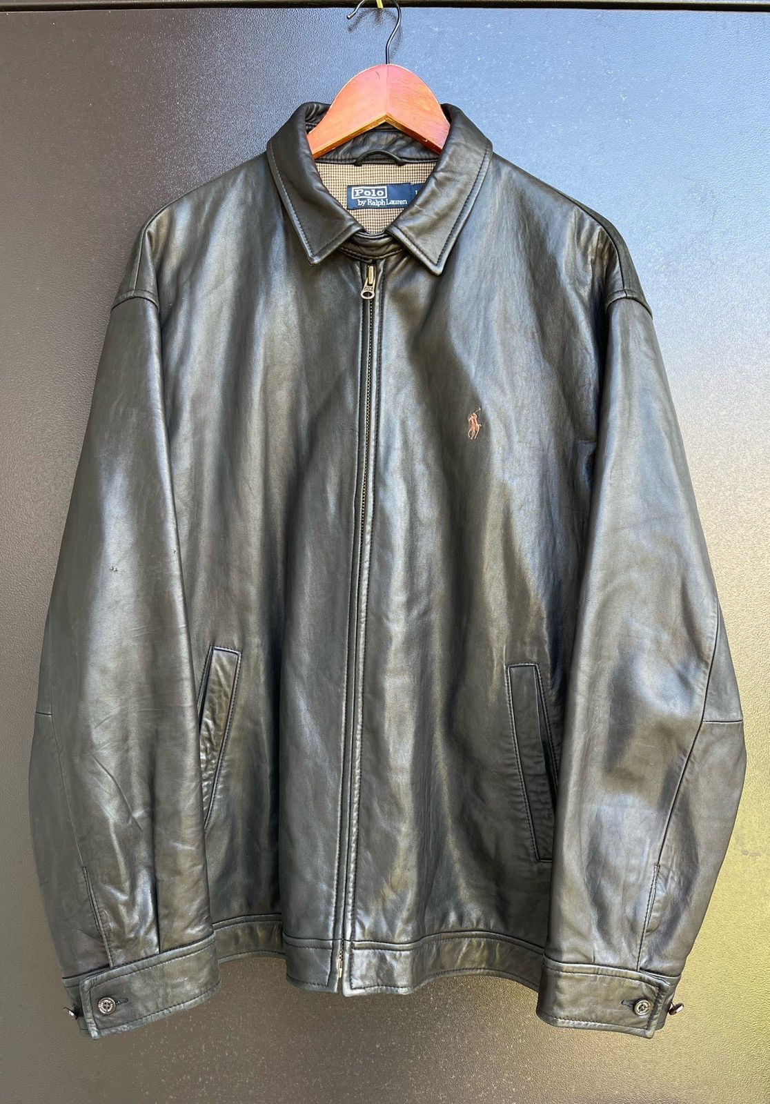 Vintage Polo Ralph Lauren Leather Jacket Houndstooth Lined