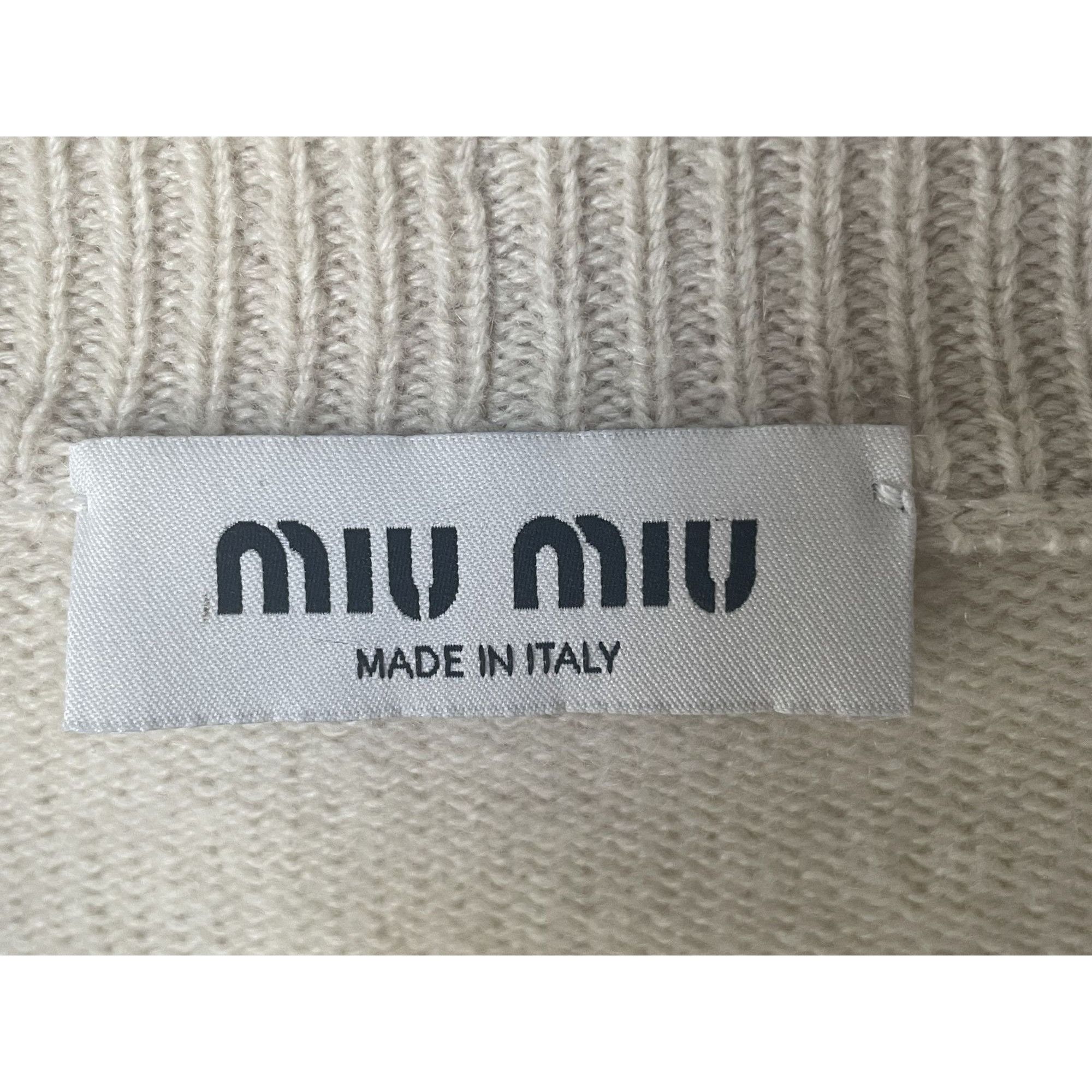 Miu Miu Miu Miu Beige Wool Button-Up Cardigan With Pink Crystal Logo Size XS / US 0-2 / IT 36-38 - 8 Thumbnail
