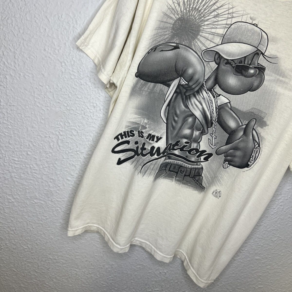 Cartoon Network Vintage Y2K Popeye Gangster Tee Tshirt Rare Print Cartoon Size US M / EU 48-50 / 2 - 2 Thumbnail
