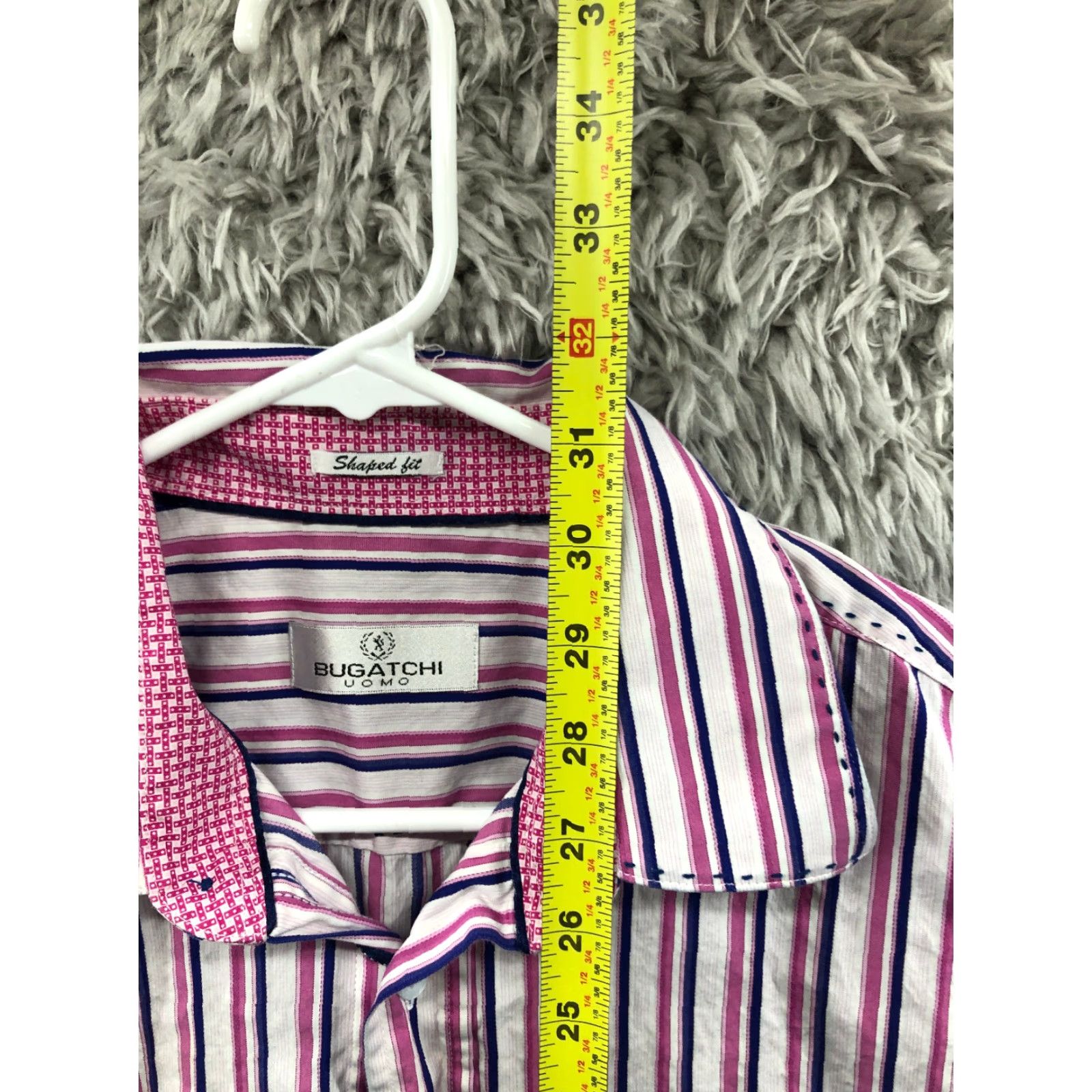BUGATCHI Bugatchi Uomo Shirt XL Mens Long Sleeve Striped Pink Button-Up Collar Spread Collared Knit Polyester All Seasons Regular Casual Vintage No 90s? Size US XL / EU 56 / 4 - 5 Thumbnail