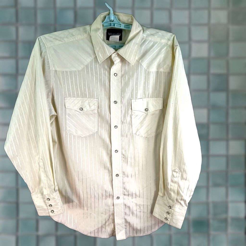 Wrangler VINTAGE Wrangler Western Shirt Mens L Yellow Striped Button-Up Long Sleeve 32in Chest 48in Casual Western Theme Mens Size US L / EU 52-54 / 3 - 1 Thumbnail