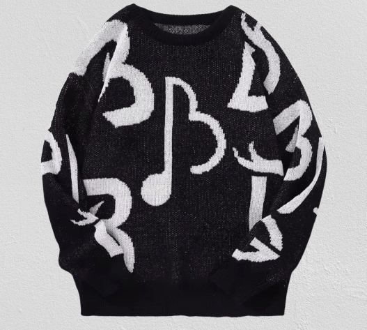 Japanese Brand Street Music Note Pattern Sweater Jacquard Knit Sweatshirt Size US S / EU 44-46 / 1 - 1 Thumbnail