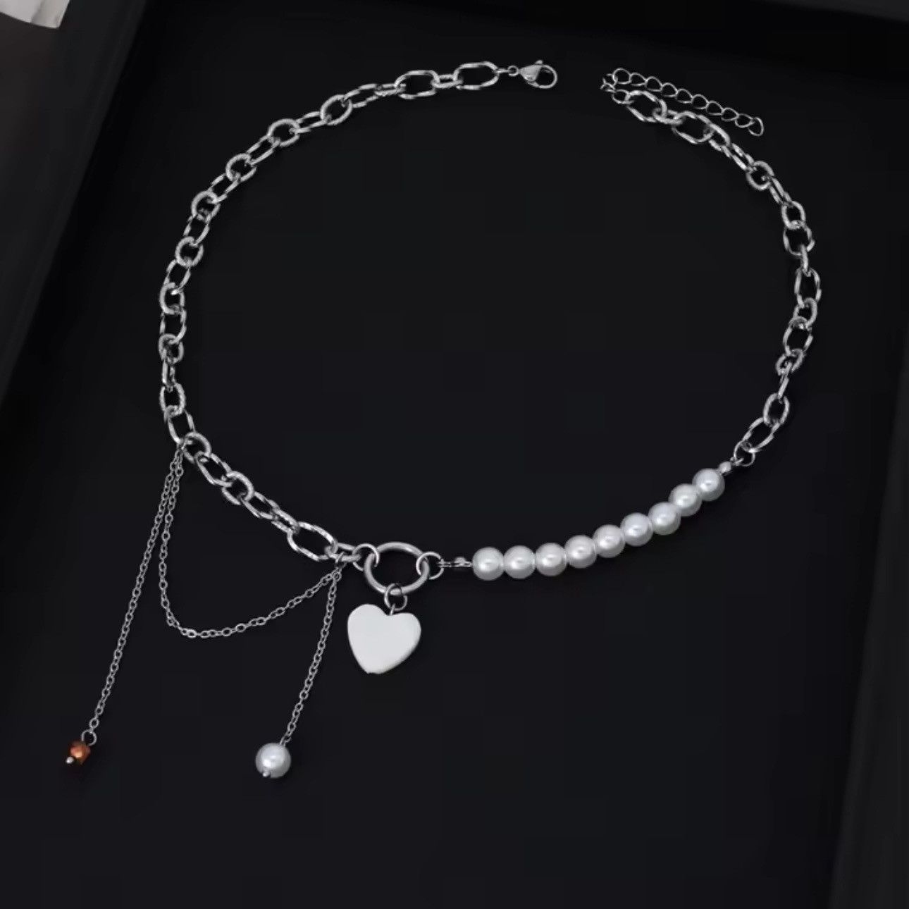 Macys New- Pendant Pearl Stainless Steel Chain Necklace Size ONE SIZE - 1 Thumbnail