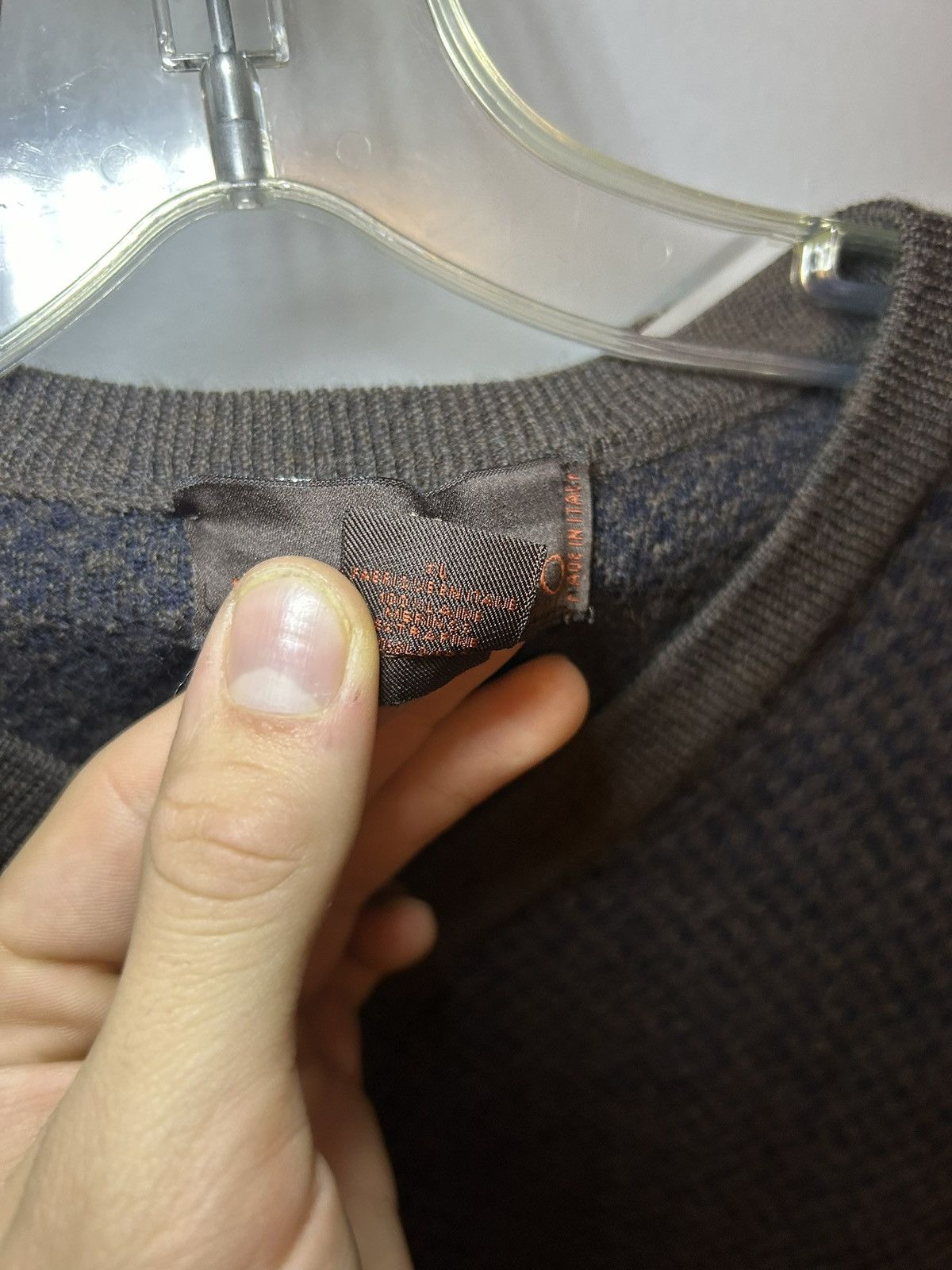 Toscano Vintage Toscano 100% merino wool check v-neck sweater Size US XL / EU 56 / 4 - 5 Thumbnail