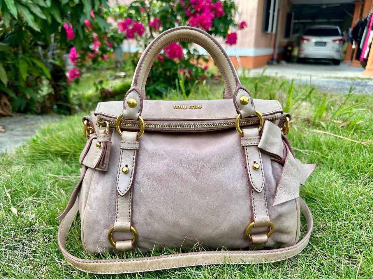 Authentic Miu Miu Mughetto Vitello Lux Leather Mini Bow Bag