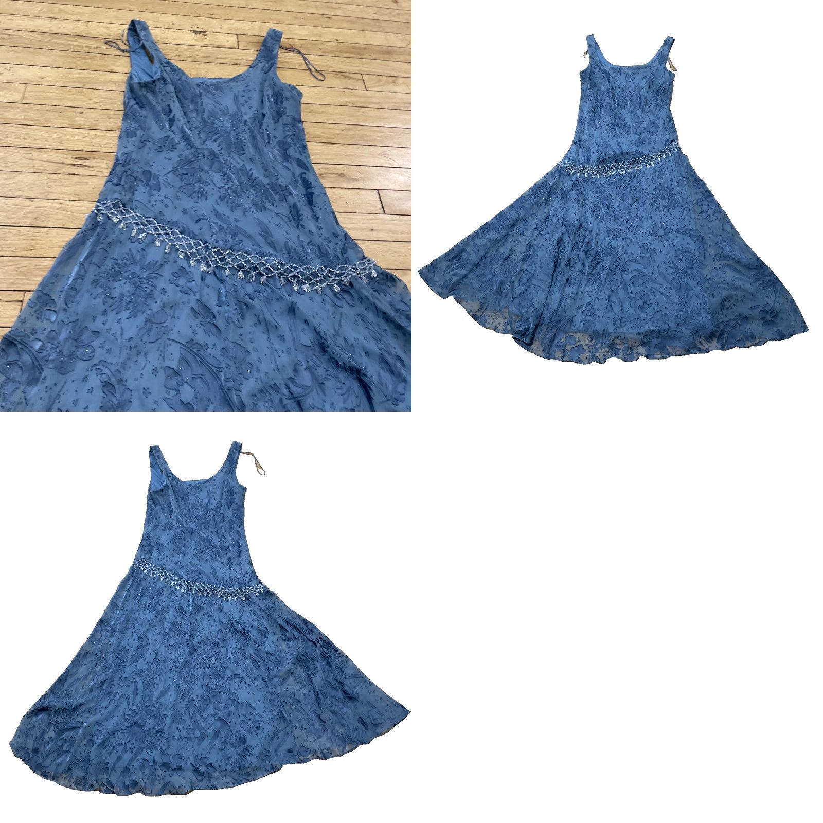 Alex Evenings VINTAGE Alex Evenings Dress 14P Blue Floral Beaded Fairy Y2k Occasion Formal Fringe 14P Dress Size XL / US 12-14 / IT 48-50 - 10 Thumbnail